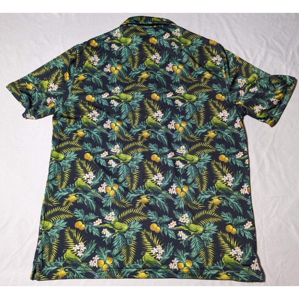 CHASE‎ 54 Men Large Cotton Stretch Green Floral Tropical Lemon Golf Polo - Picture 13 of 15